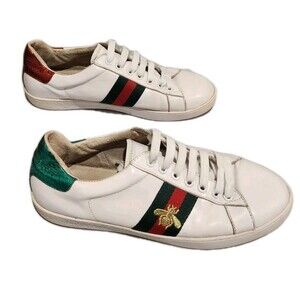 Gucci Ace Low-Top White Leather Bumblebee Sneakers White 40EU/8US Wom/6.5US Men